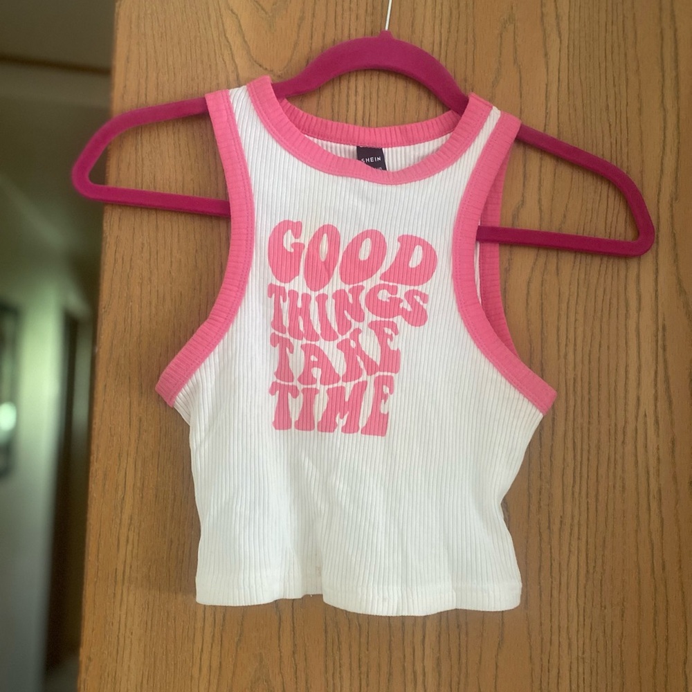 White and Pink Tank Cropped Top
